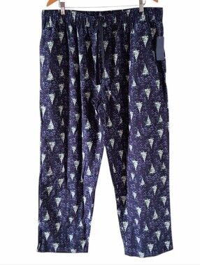 Izod Mens Flannel Pajama Pants Xmas XL Blue Green Xmas Trees Drawstring Soft